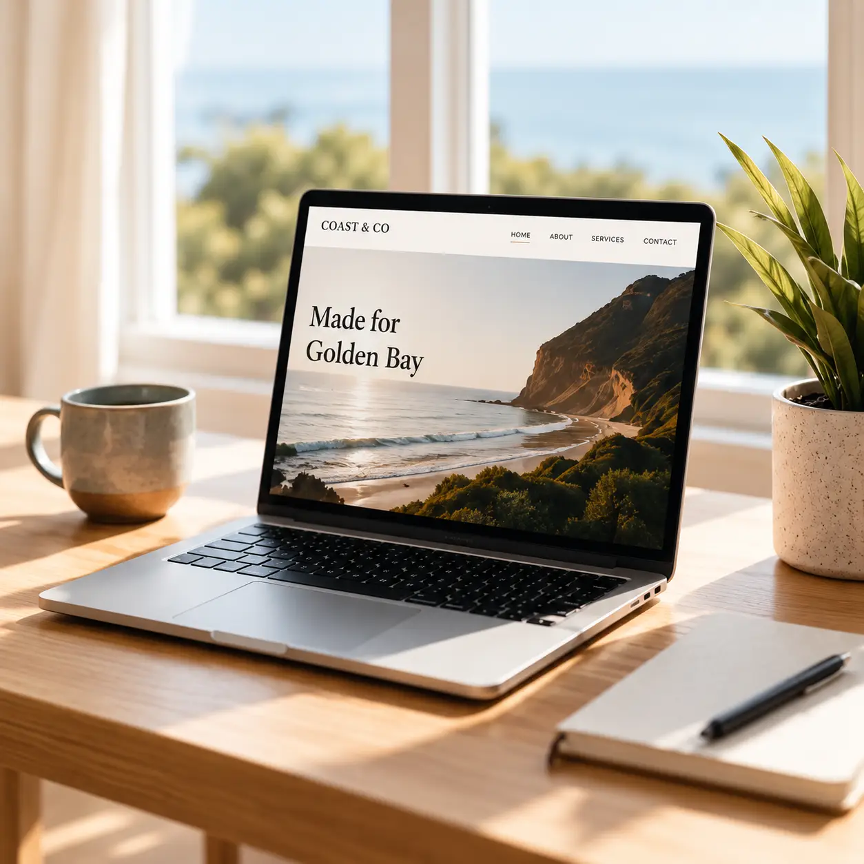 Laptop showing a website design project